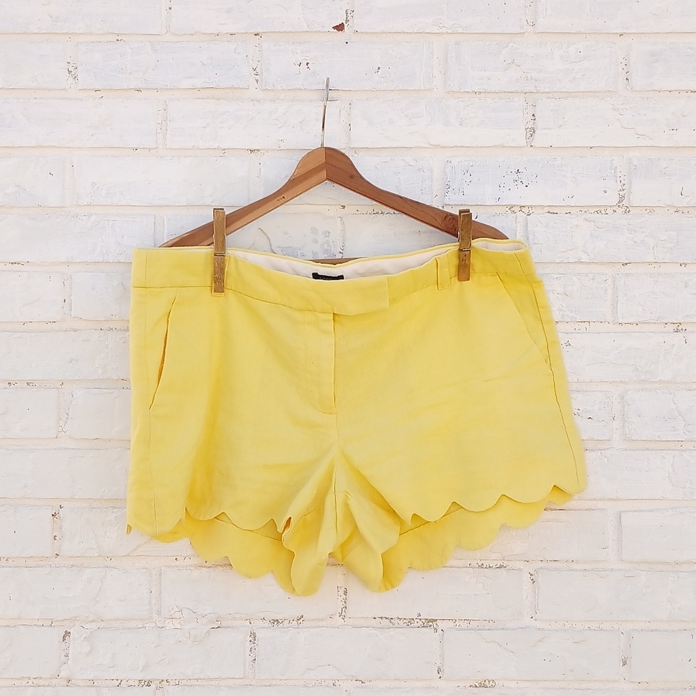 J. Crew Linen Yellow Scalloped Hem Shorts - Picture 2 of 8